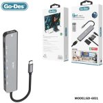 هاب USB-C شش‌کاره HDMI 4K با PD 87W و کارت‌خوان SD/TF برند go-des - Image 2